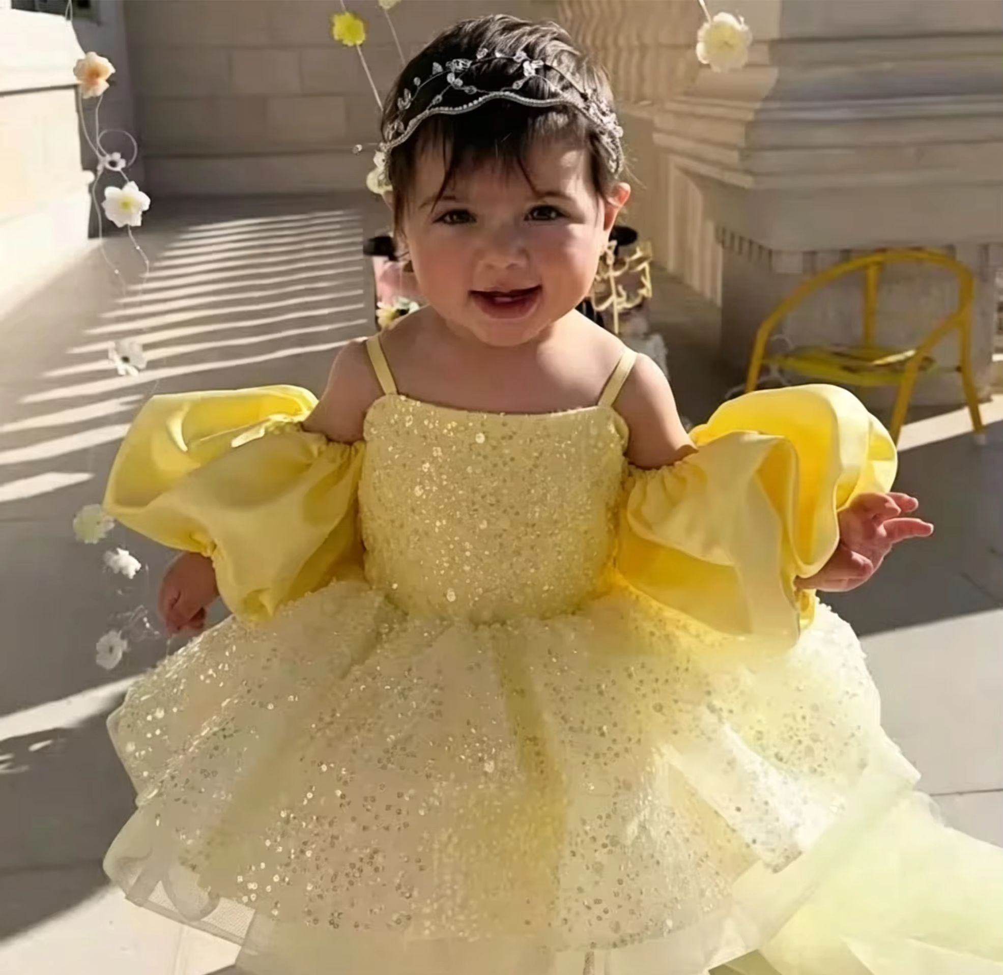 Embroidery Yellow Dress - Cute Yellow Flower Girl Dresses For