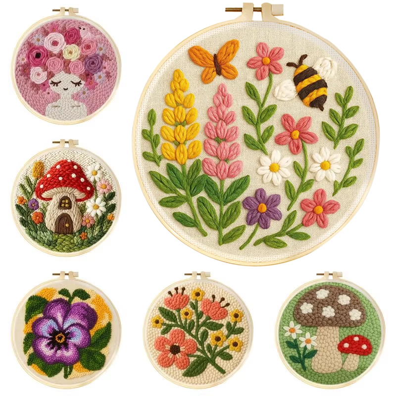 Embroidery Converter - DIY Punch Needle Kits Mushroom Flowers