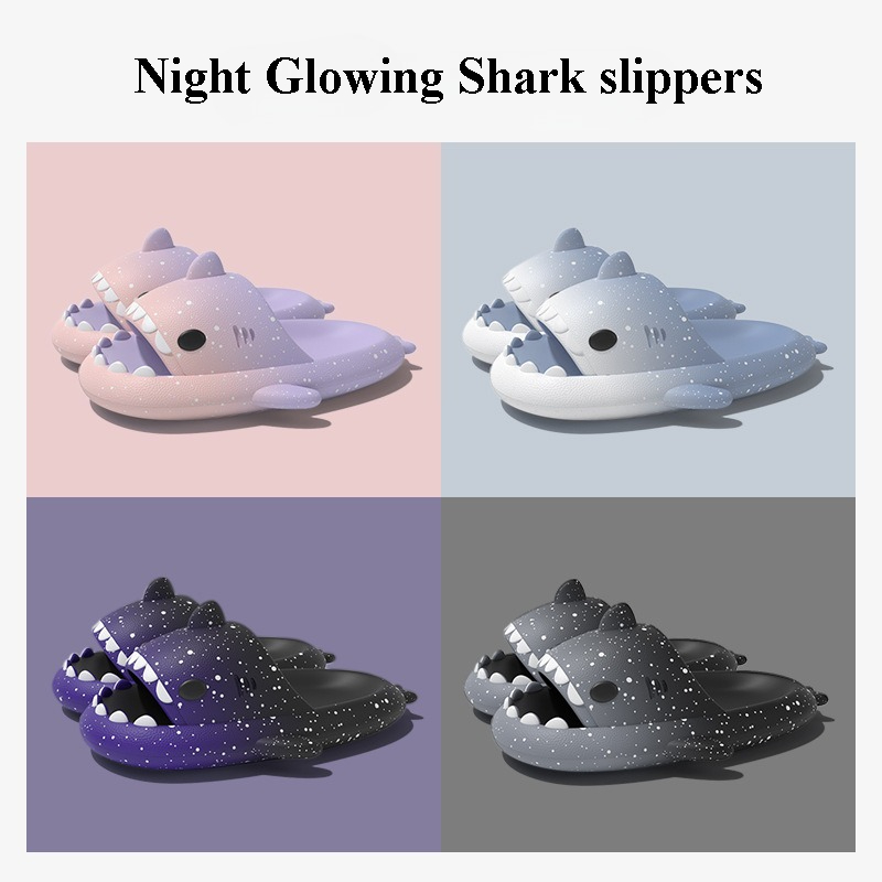 Embroidery Flat Shoes - Cute Cartoon Shark Slippers For Women
