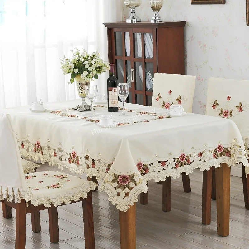 Embroidery Xmas - Table Cloth Dining Tablecloth Beige Thicken