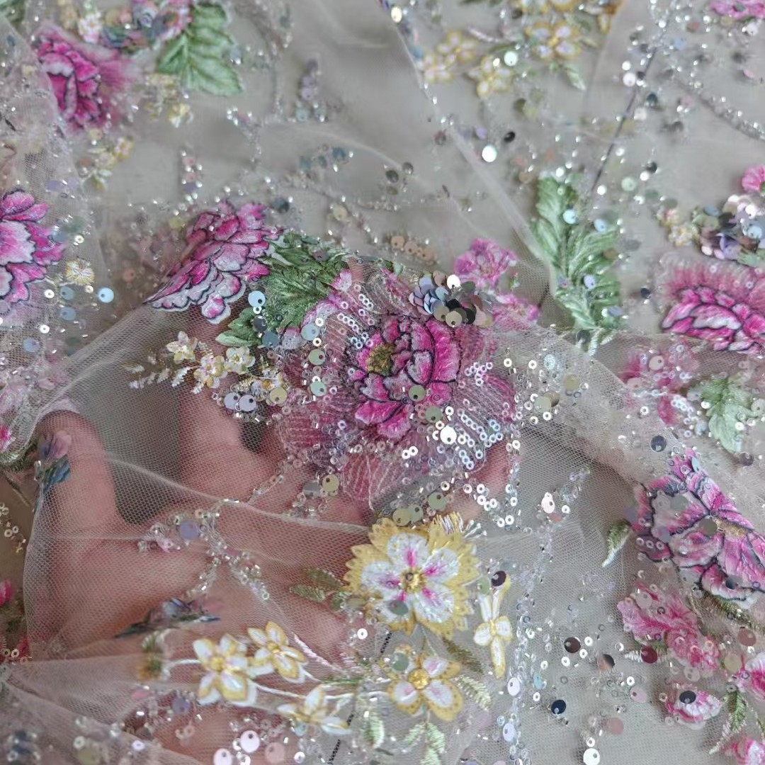 Embroidery Underlay - 1M 120Cm Wide Luxury Beaded Lace