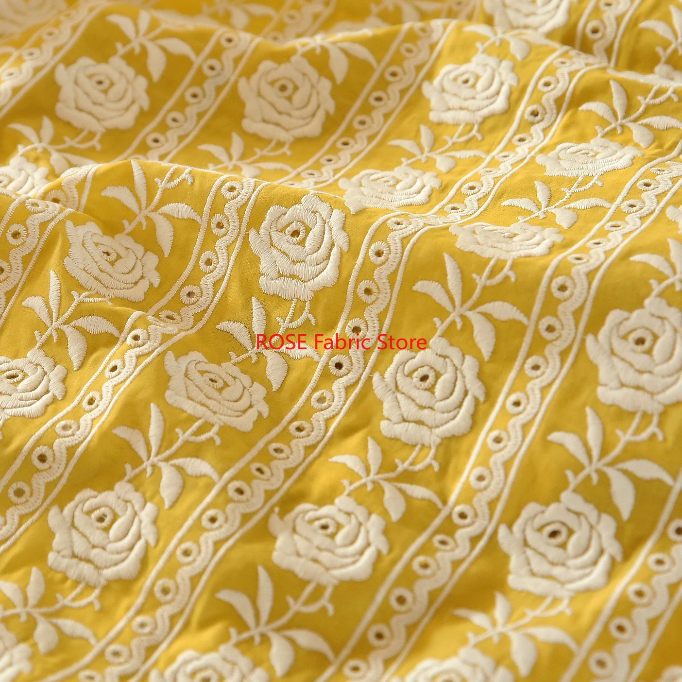 Embroidery Yellow Dress - French Cotton Yellow Rose Heavy Embroidery