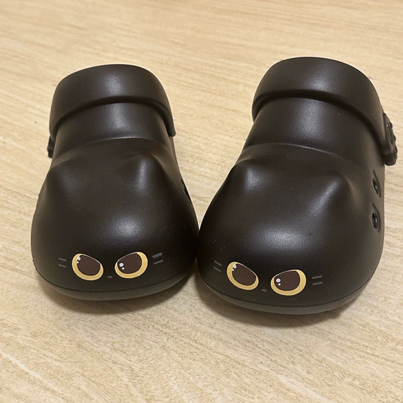 Embroidery Flat Shoes - New creative black cat slippers for