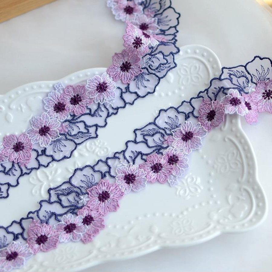 1Yard Blue White Purple Lace F - Embroidery Fabric review and price