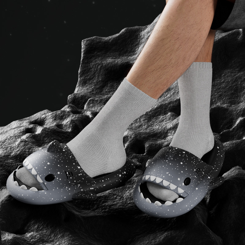 Cute Cartoon Shark Slippers Fo - Embroidery Flat Shoes review and price