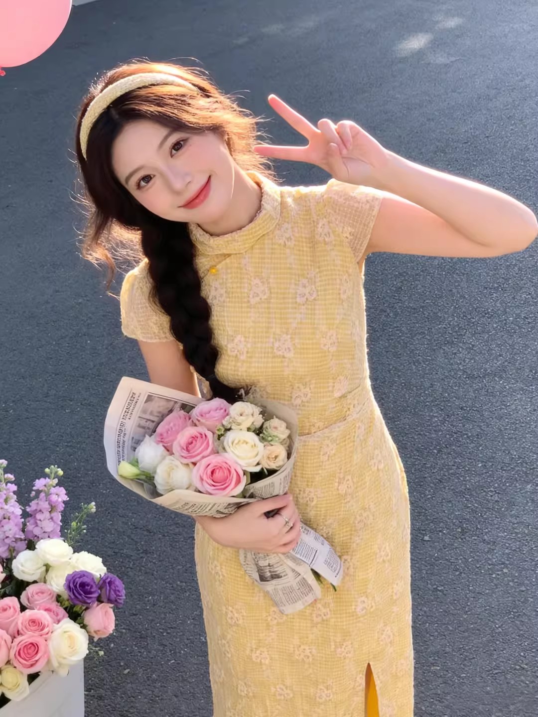 Elegant Yellow Chinese Style F - Embroidery Yellow Dress review and price