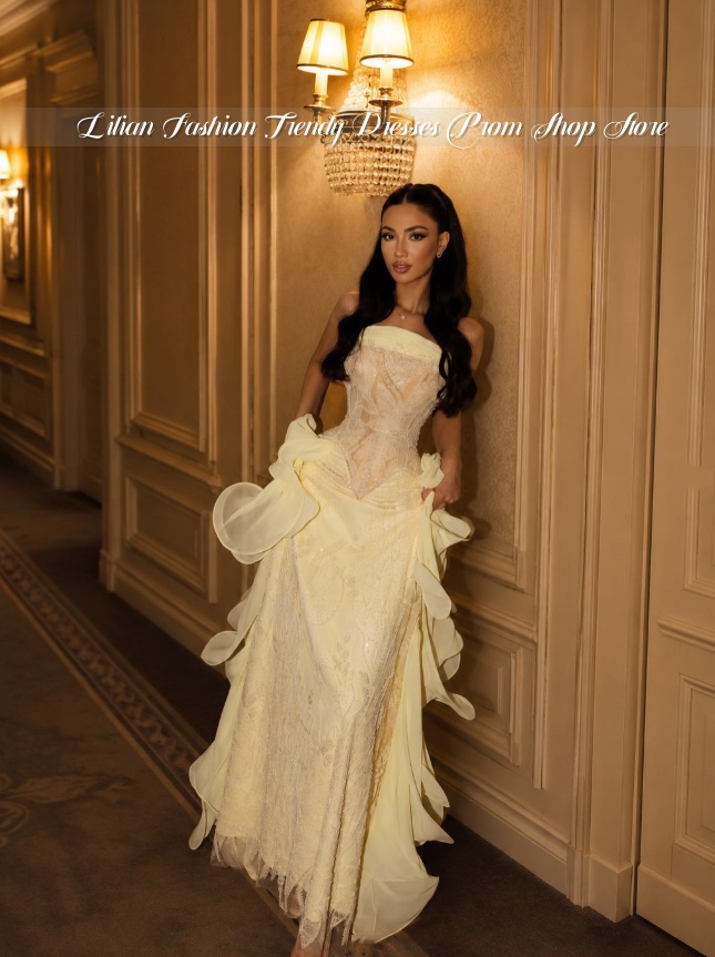 Pale Yellow Strapless Middle E - Embroidery Yellow Dress review and price