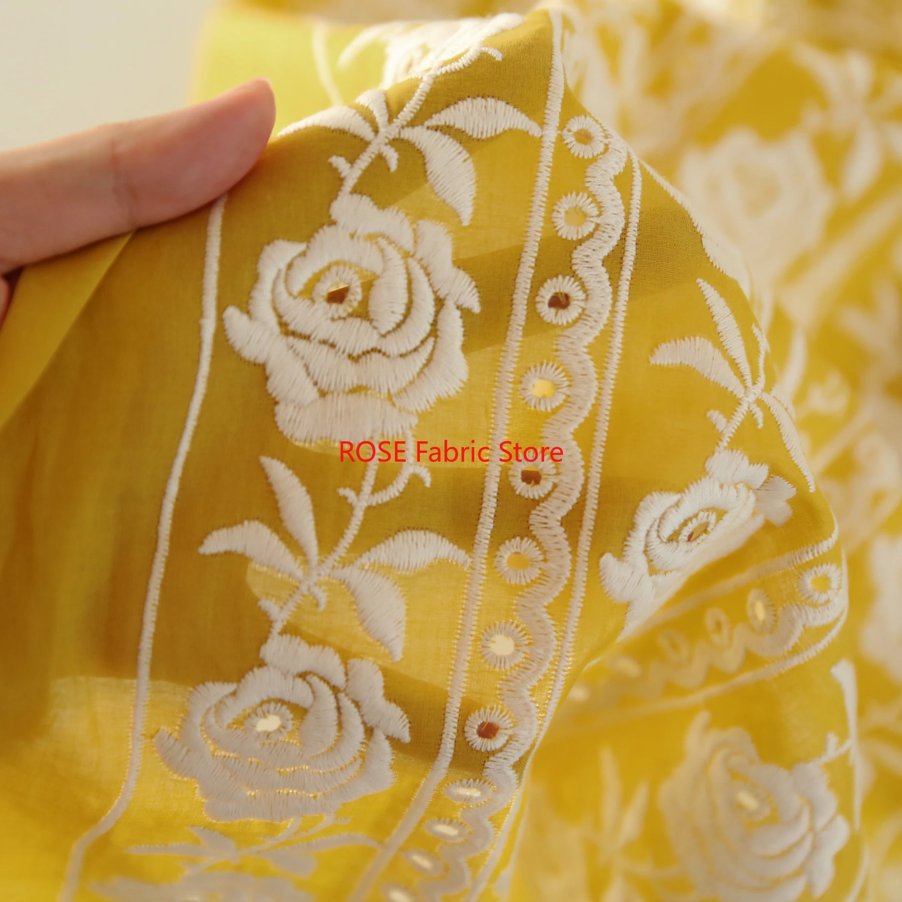 French Cotton Yellow Rose Heav - Embroidery Yellow Dress review and price