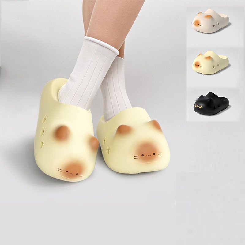 New creative black cat slipper - Embroidery Flat Shoes review and price
