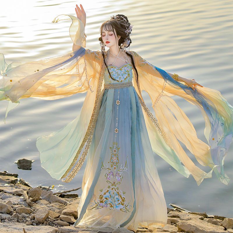 Chinese Hanfu Dress Women Trad - Embroidery Yellow Dress review and price