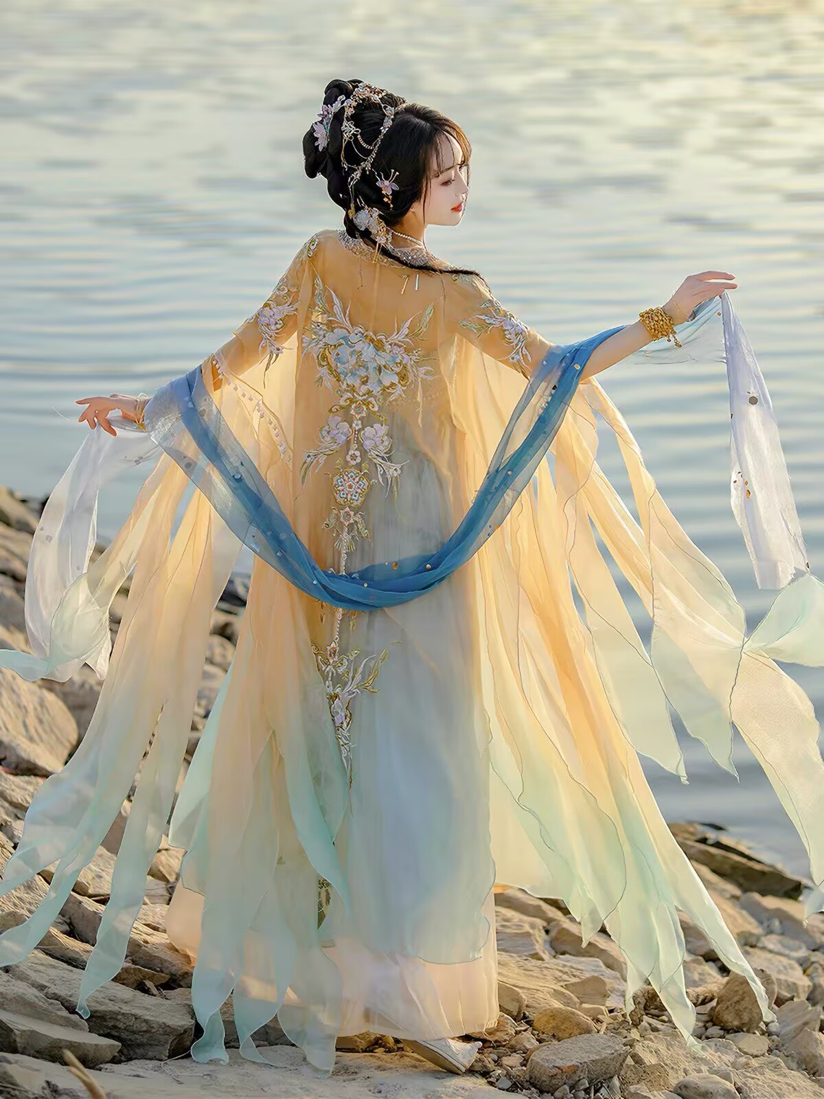 Chinese Hanfu Dress Women Trad - Embroidery Yellow Dress review and price